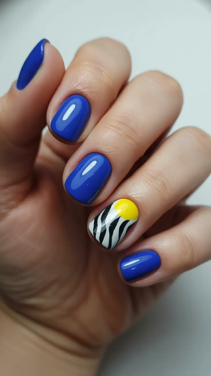 summer nail art ideas 2026 aesthetic Cobalt Pop Accent With Graphic Energy