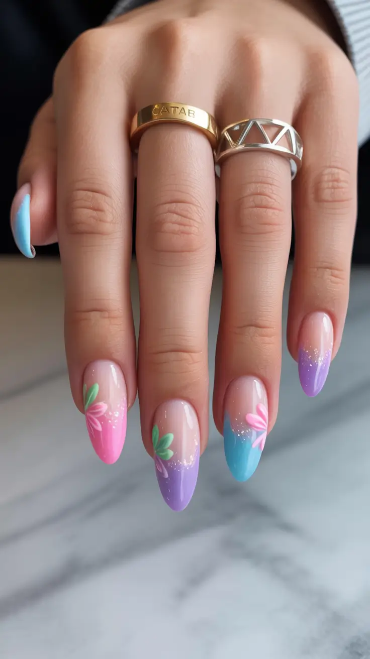 summer nail art ideas 2026 aesthetic Pastel Petal Ombre With Romantic Glow