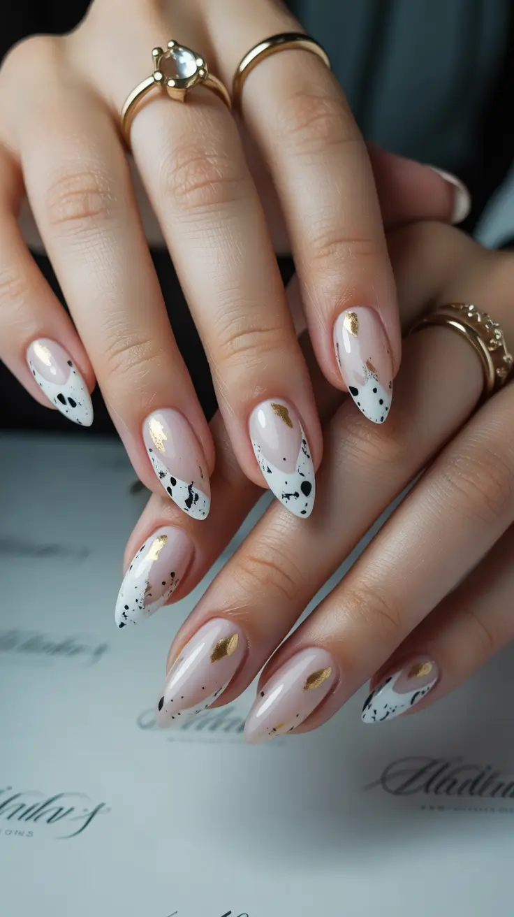 summer nail colors ideas 2026 for short nails Soft Milky Neutrals with Gold Flecks