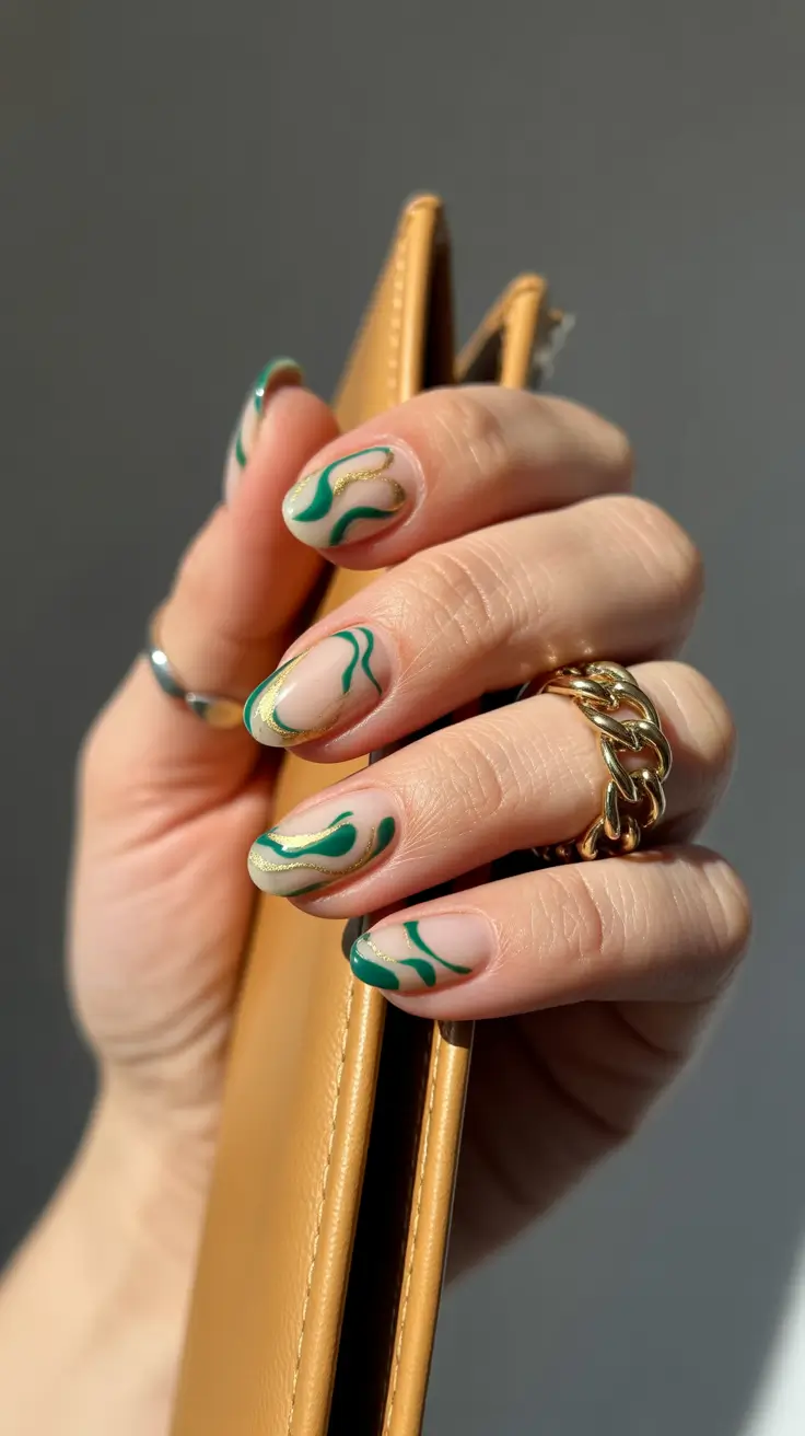 summer nail colors ideas 2026 for short nails Green Marble Waves