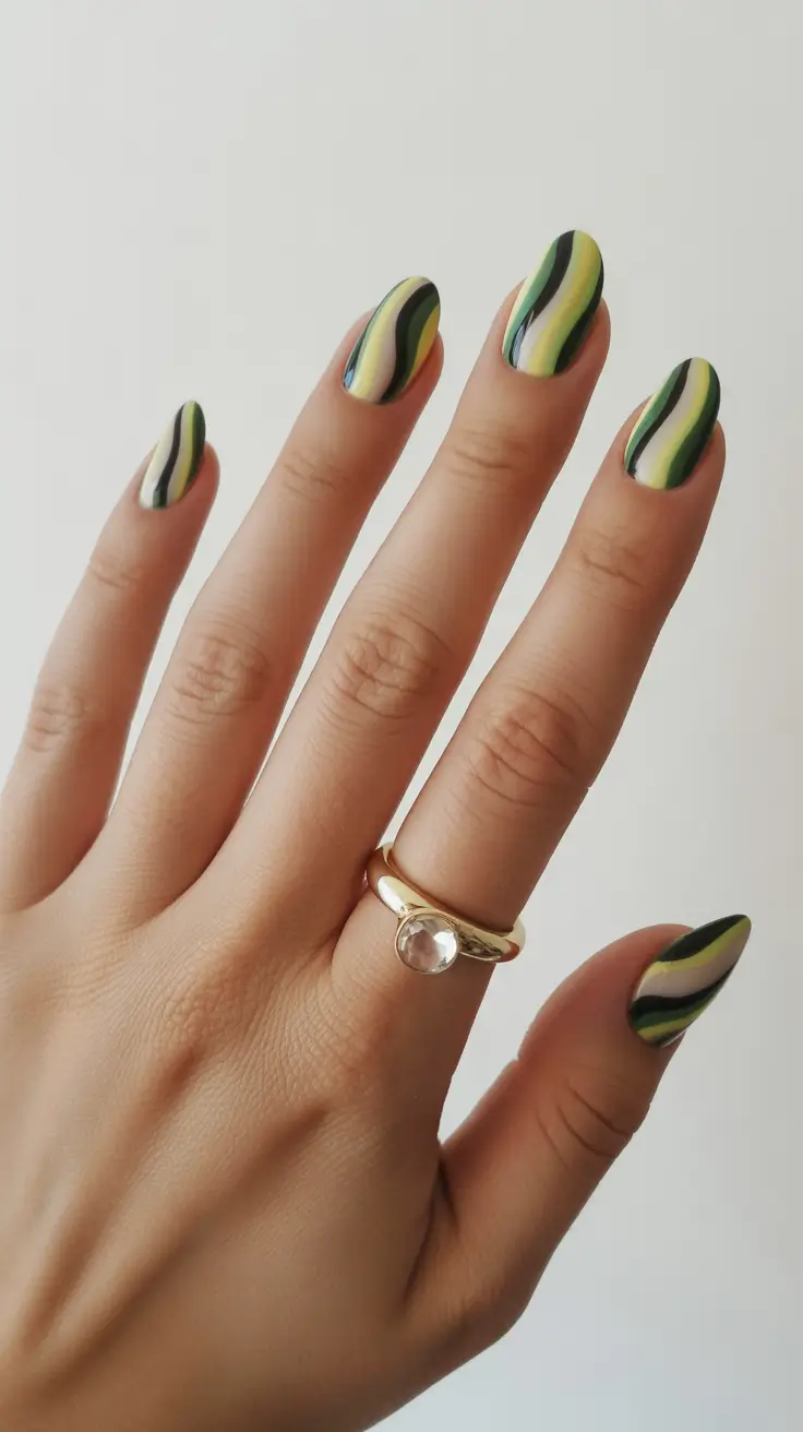 summer nail colors ideas 2026 for short nails Green Ripple Stripes