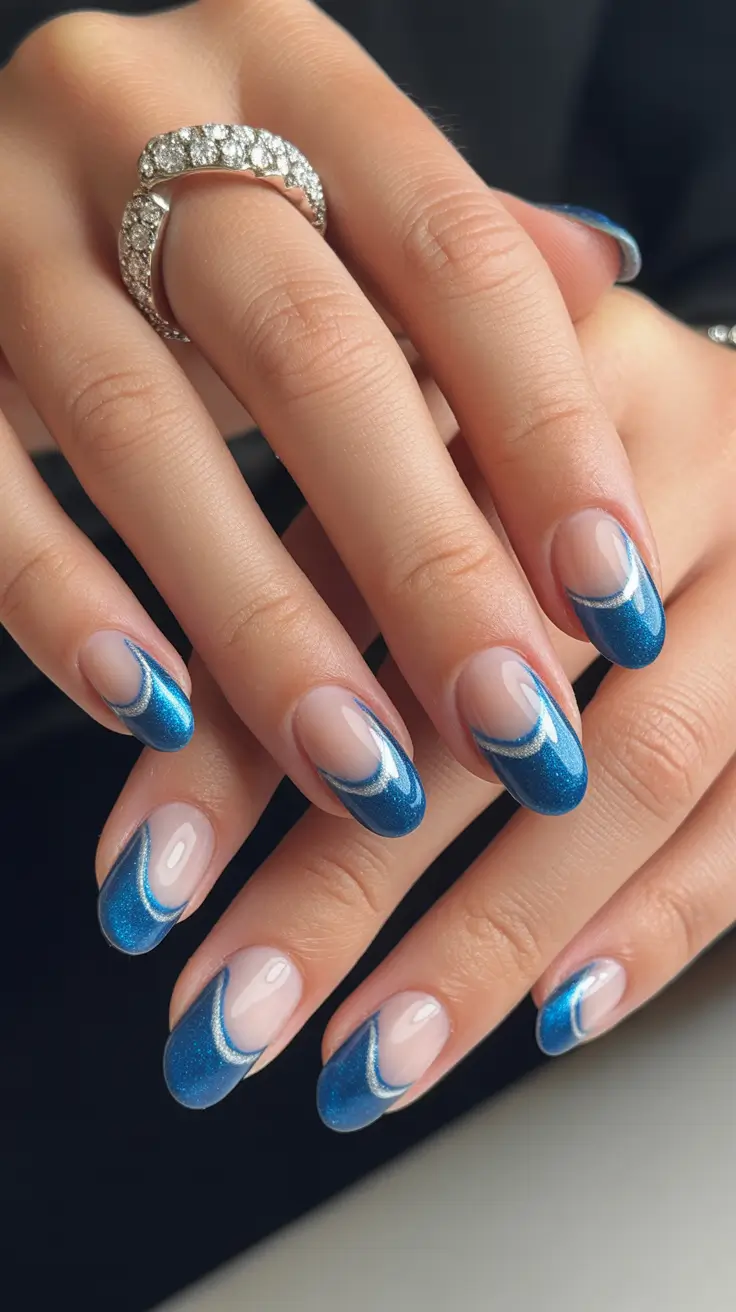summer nail colors ideas 2026 for short nails Ocean Blue Waves