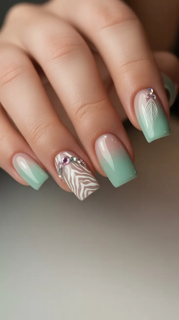 summer nail colors ideas 2026 for short nails Mint Gradient Glam