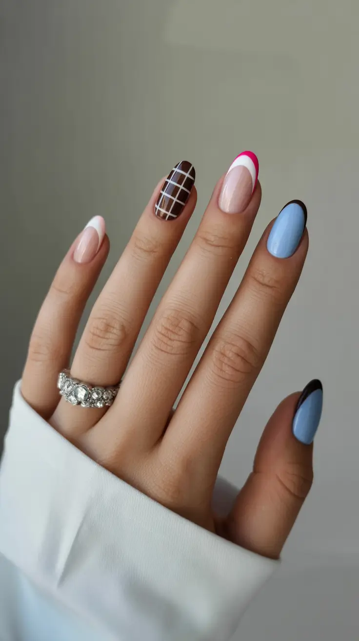 summer nail colors ideas 2026 for short nails Mixed Pattern French