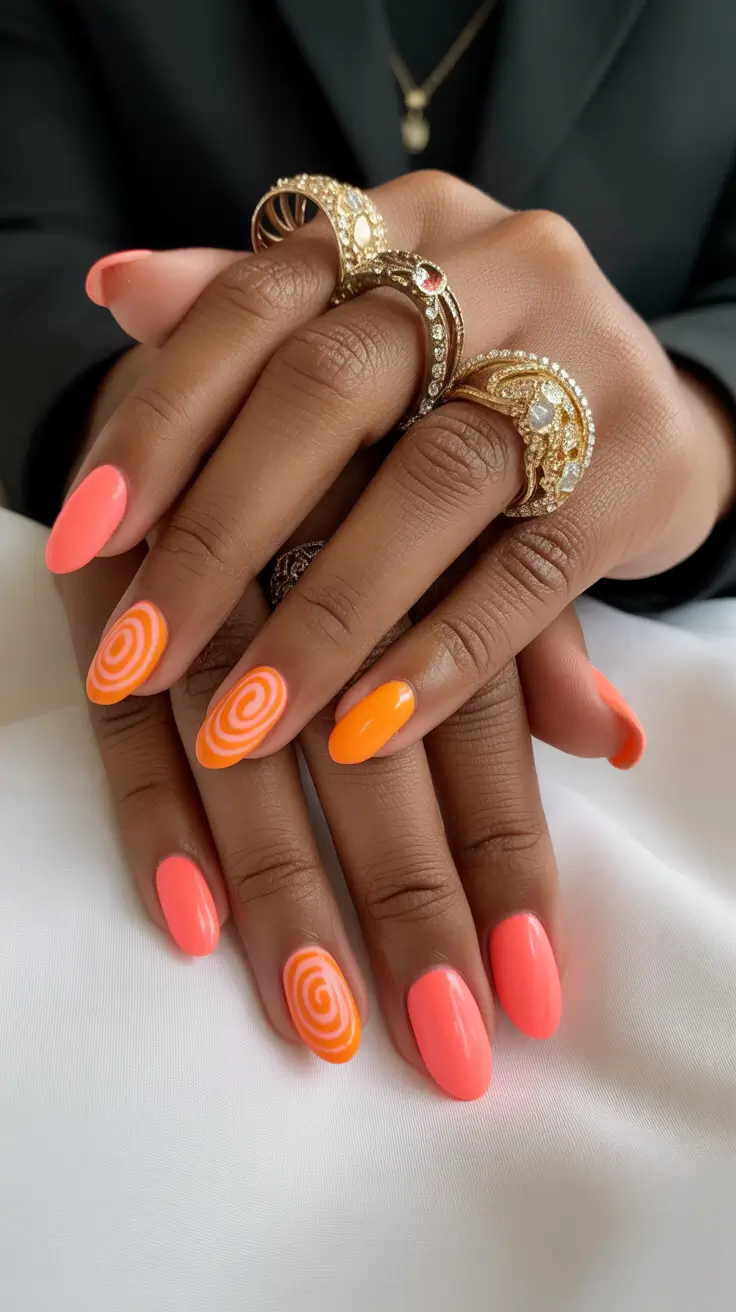 summer nail colors ideas 2026 for short nails Neon Swirl Energy