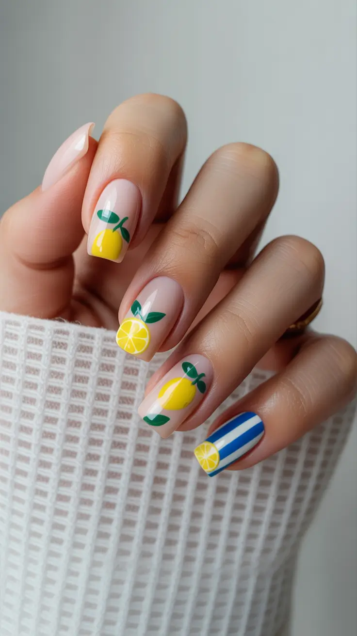 summer nail colors ideas 2026 for short nails Lemon Art Nails