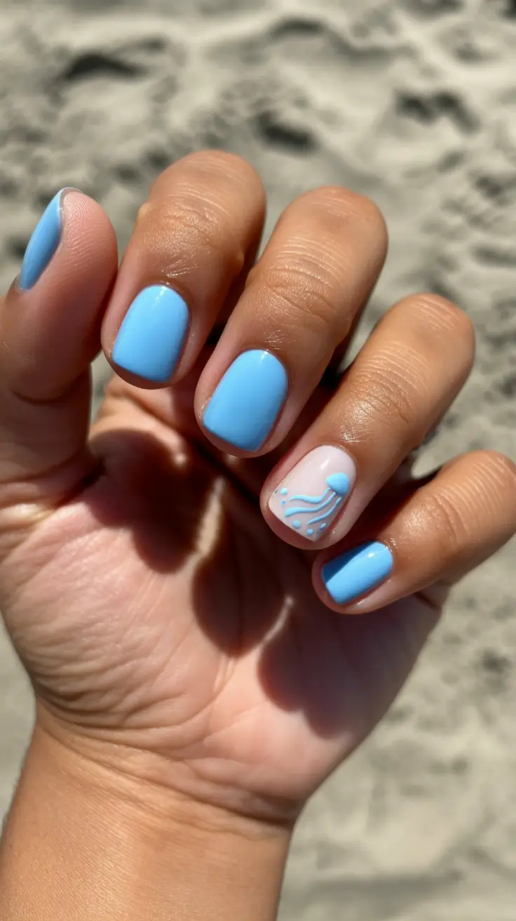 summer nail colors ideas 2026 for short nails Sky Blue Gloss