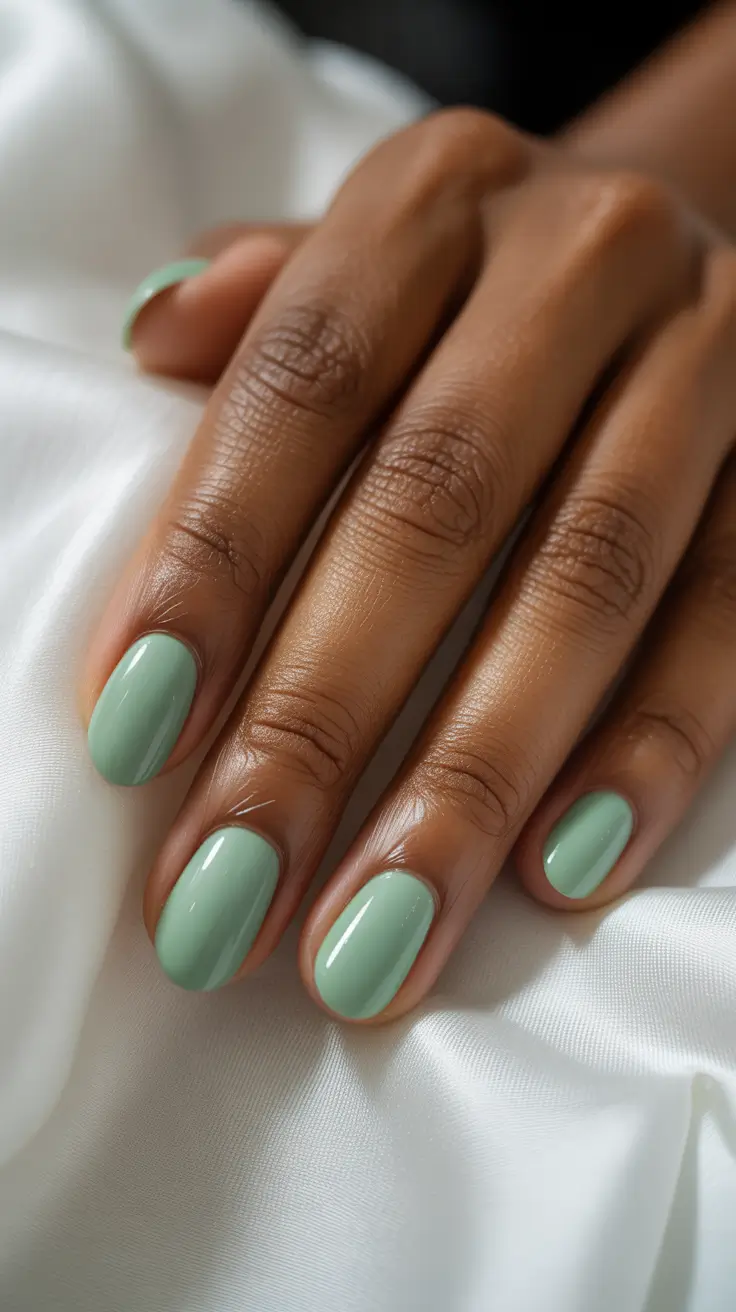 summer short nail inspo 2026 Muted Sage Green for a Clean Everyday Look