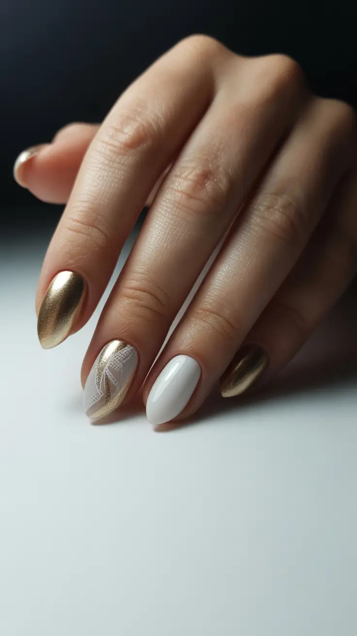 summer short nail inspo 2026 Soft Gold Chrome with Elegant Accent Detailing