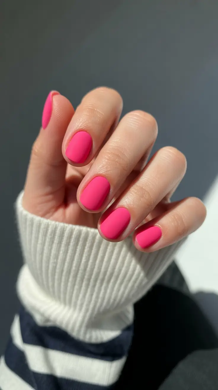summer short nail inspo 2026 Hot Pink Matte That Just Hits Different