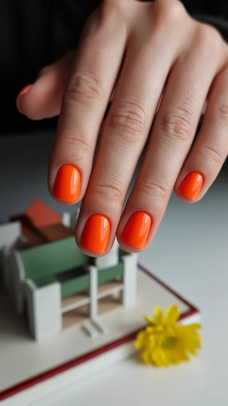 summer short nail inspo 2026 Glossy Bright Orange for a Bold Summer Statement