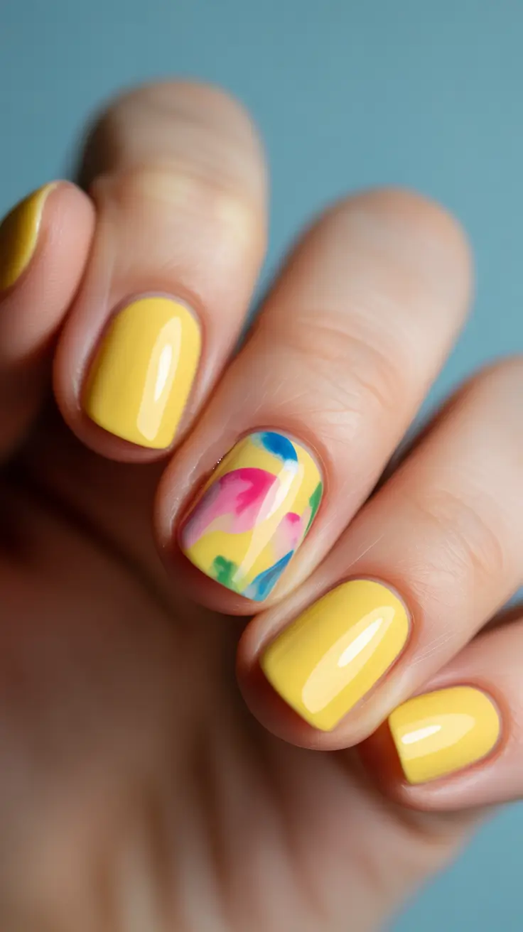 summer short nail inspo 2026 Playful Yellow with Abstract Summer Energy