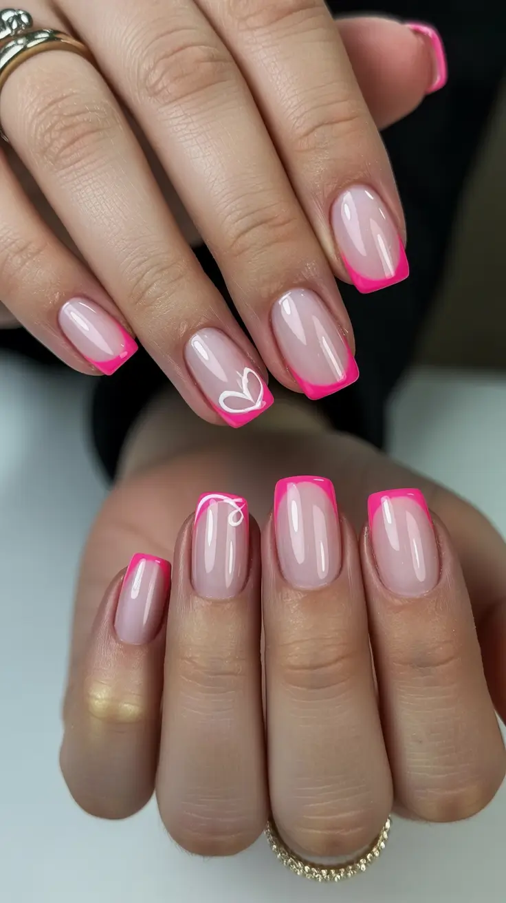 summer short nail inspo 2026 Soft Pink French with a Tiny Heart Detail