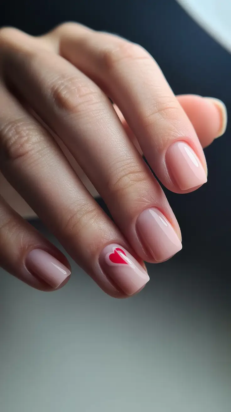summer short nail inspo 2026 Clean Nude with a Minimal Heart Accent