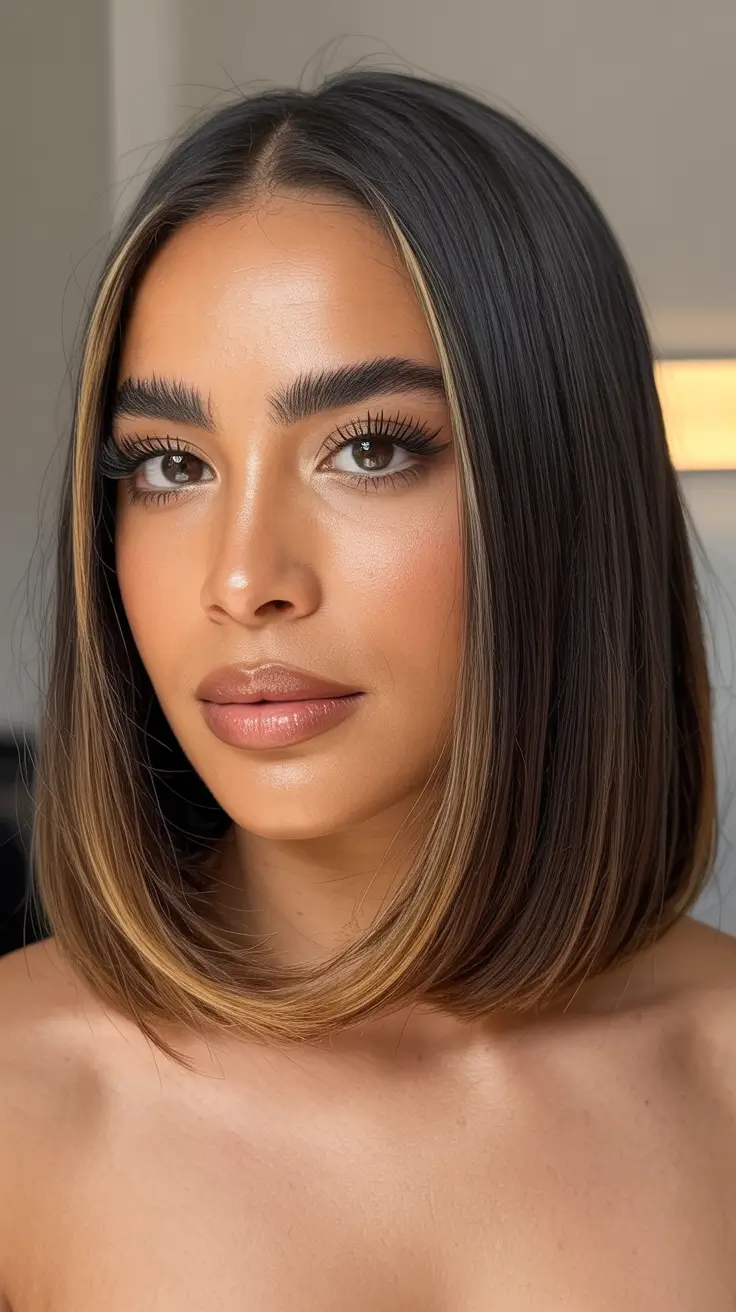 spring brown hair color 2026 glossy precision bob