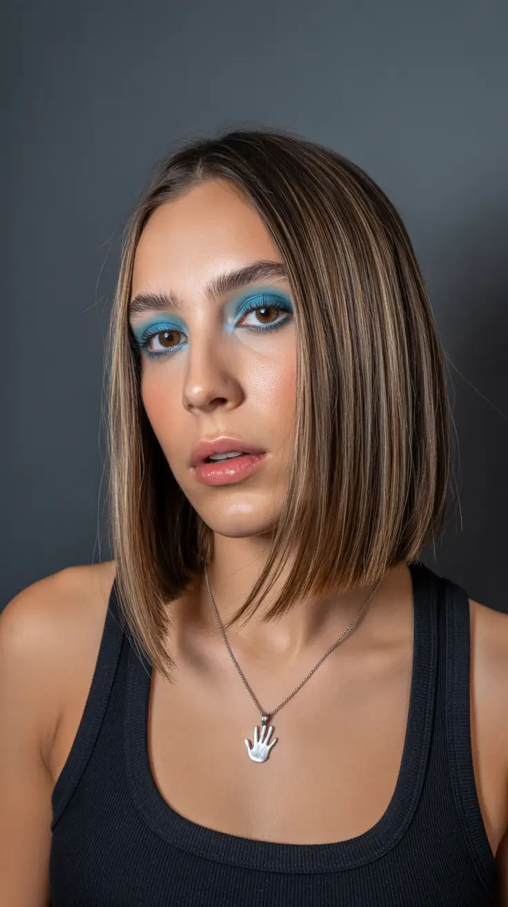 spring brown hair color straight bob with highlights