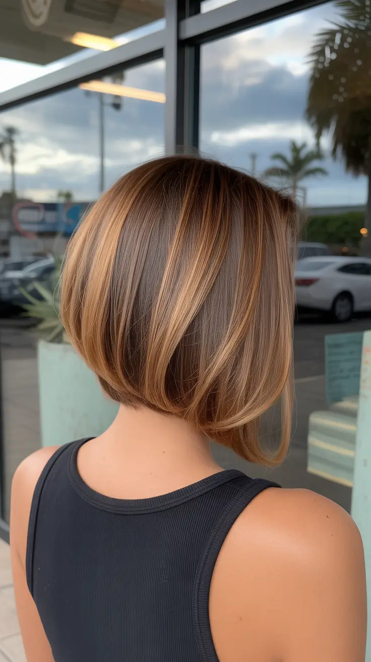 spring brown hair color with highlights angled bob