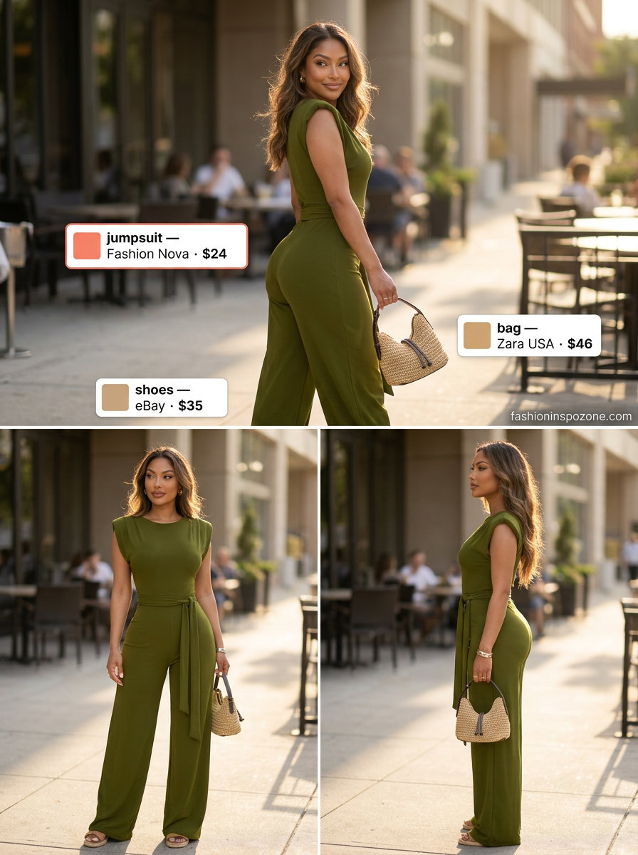 Alternative summer wide leg jumpsuit outfits for women 2026: Coral romper, crochet kimono, straw bag.