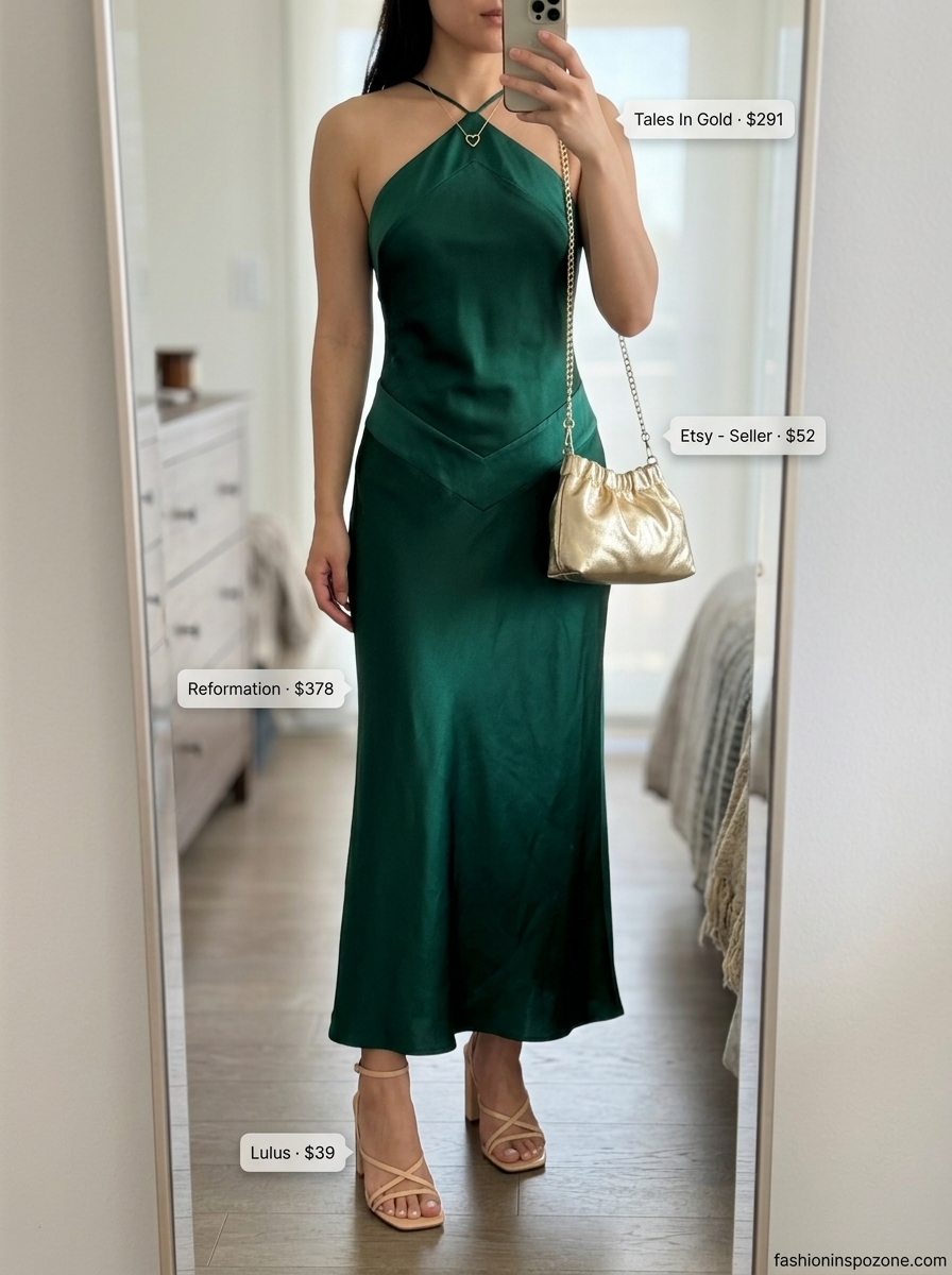 Emerald green backless summer halter top outfits 2026 as a sophisticated dress for formal events.