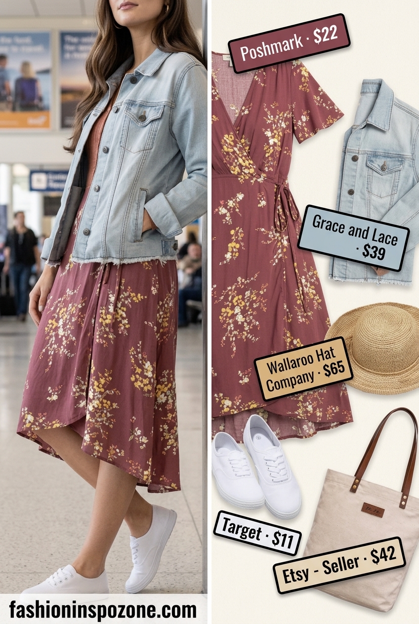 Bohemian floral sundress for casual summer road trip outfits for women 2026. Perfect for sightseeing.