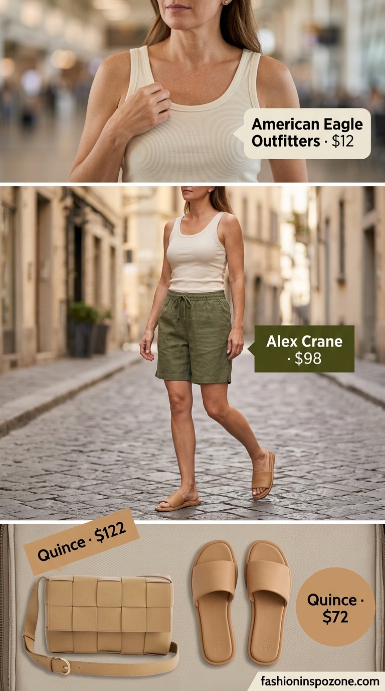 Olive green linen matching set for casual summer road trip outfits for women 2026. Coordinated and stylish.