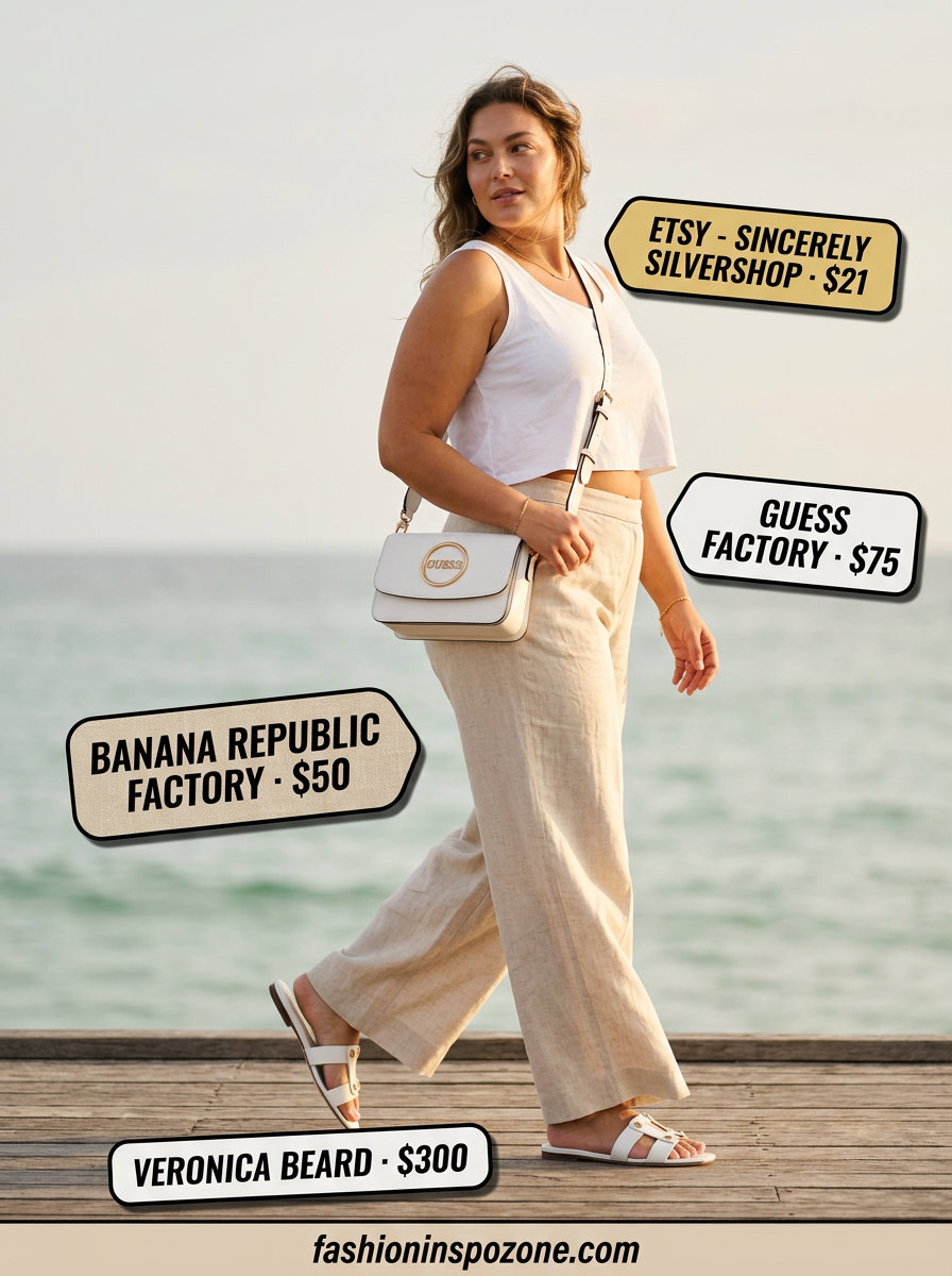 Cute curvy outfit summer for women 2026: Natural beige linen set for chic relaxation.