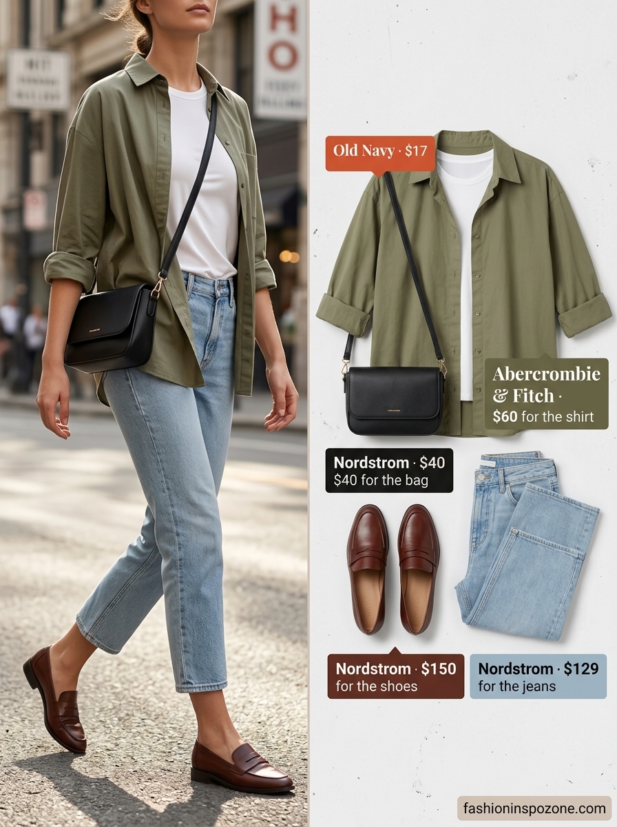 Cute Tall Women Summer Outfits 2026: Casual City Cool Cute tall women summer outfits 2026: Light wash denim jeans with white oversized shirt for city strolls.