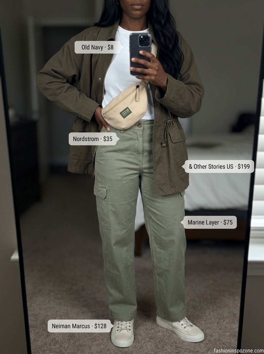 Melanin Summer Outfits Black Woman 2026: Cargo Pants Style Melanin summer outfits black woman 2026: Cargo pants, utility jacket, sneakers for casual day out.
