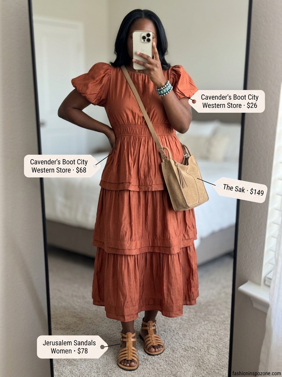 Desert Excursion Outfit 2026 Melanin summer outfits black woman 2026: Terracotta maxi dress with straw hat for desert excursion.