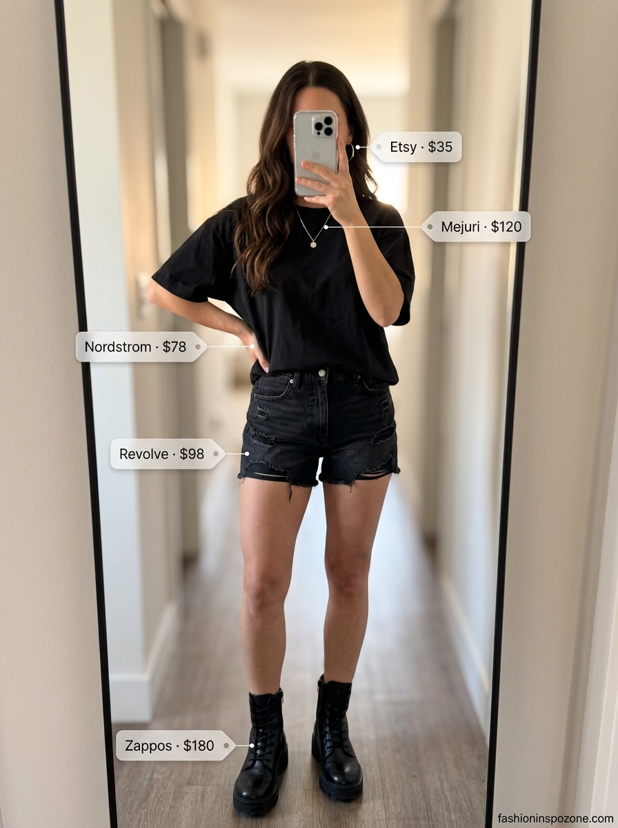 Oversized summer t-shirt outfit for women 2026: Lavender oversized tee, faux leather mini skirt for edgy night out.