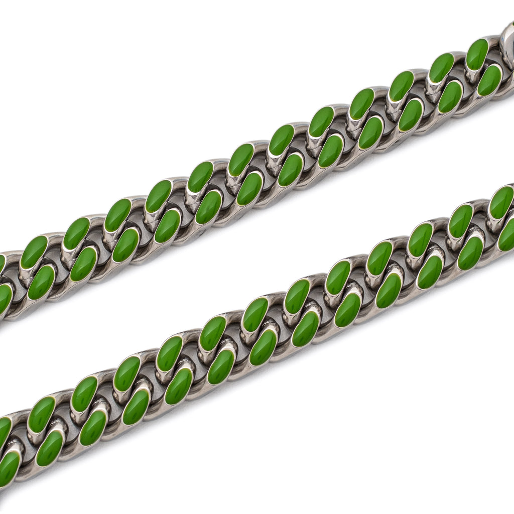 accessory 13mm Slime Green Enamel Cuban Chain (Stainless Steel) Kuyashii Jewelry $75
