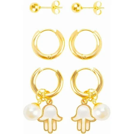 accessory 14K Gold Plated Stainless Steel Minimalist Hoop Earrings Walmart - Qingbin Shop $12.99