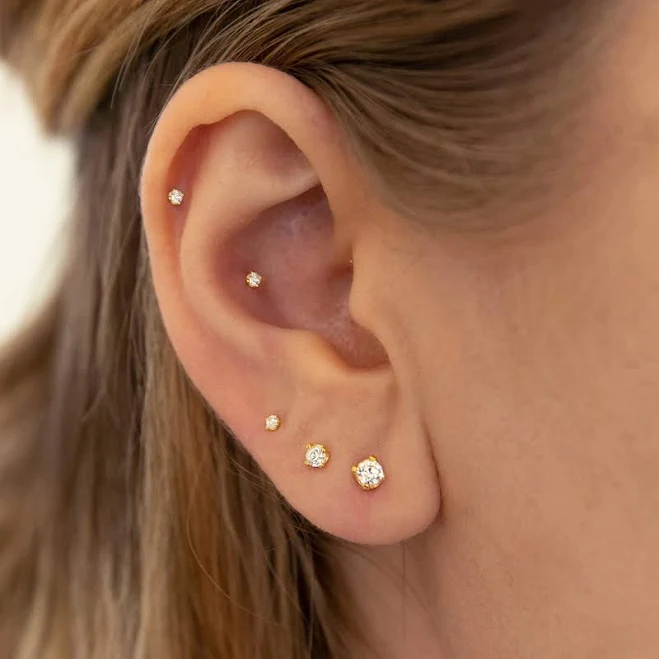 accessory 14K Solid Gold Tiny CZ Stud Earrings Etsy - Seller $35.7