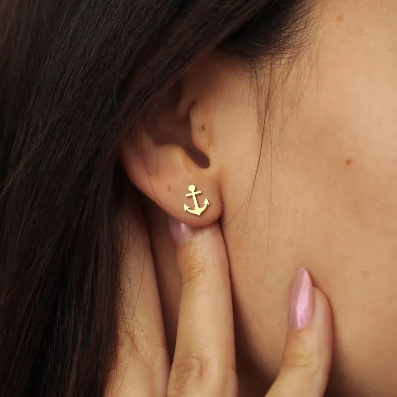 accessory 18K Gold Minimalist Anchor Stud Earrings Etsy - Seller $31.5