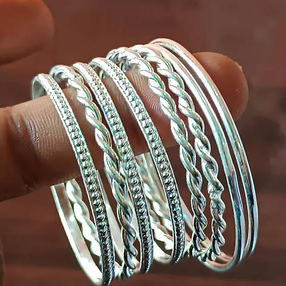 accessory 925 Silver Boho Bangle Bracelet Set of 8 Etsy - Seller $27.5