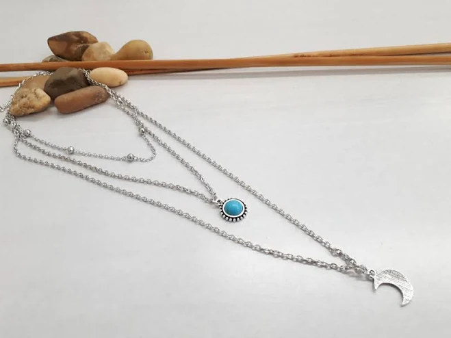 accessory 925 Silver Layered Turquoise Moon Pendant Necklace Etsy - HealingJewelryCrafts $91