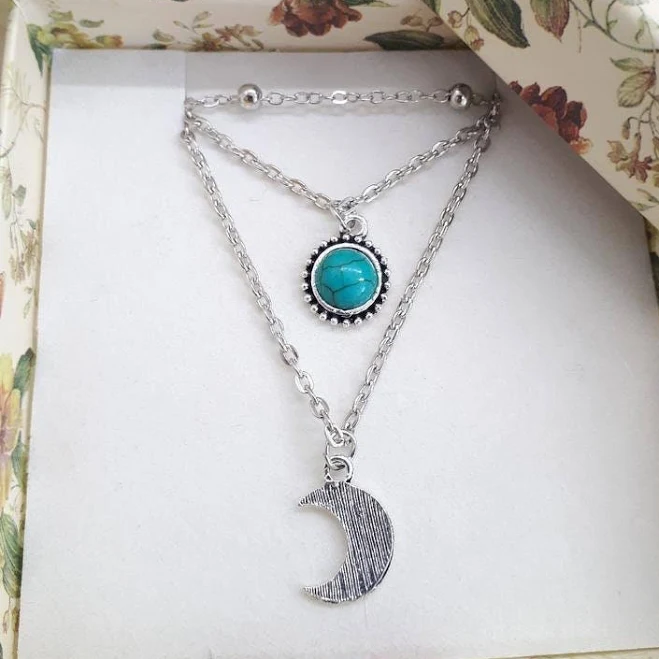 accessory 925 Silver Layered Turquoise Necklace Etsy - GoodVibesGiftShop $95