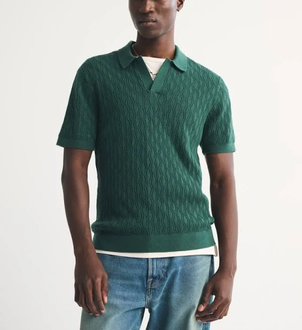 top Abercrombie & Fitch Men's Textured Johnny Collar Sweater Polo Abercrombie & Fitch $65