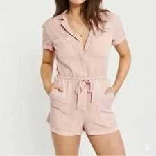 romper Abercrombie Fitch Pink Lyocell Utility Romper Drawstring Waist Short Sleeve S eBay $14