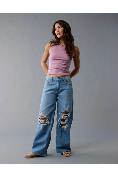 jeans AE Dreamy Drape Stretch Ripped Low-Rise Baggy Wide-Leg Jean American Eagle Outfitters $41.97