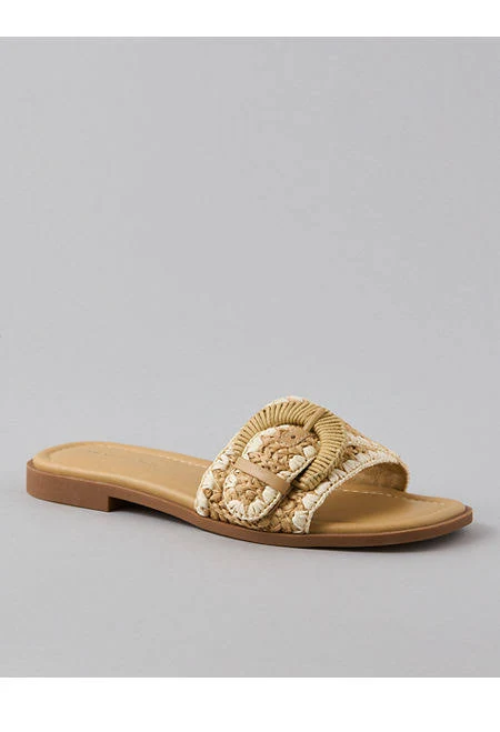 shoes AE Raffia Buckle Slide Sandal American Eagle Outfitters $27.96