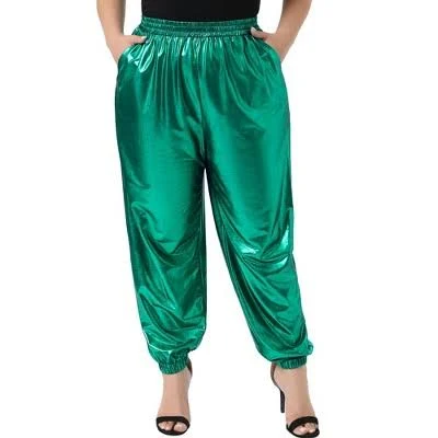cargo pants Agnes Orinda Women's Plus Size Metallic Shiny High Waist Stretchy Holographic Jogger Target $42.99