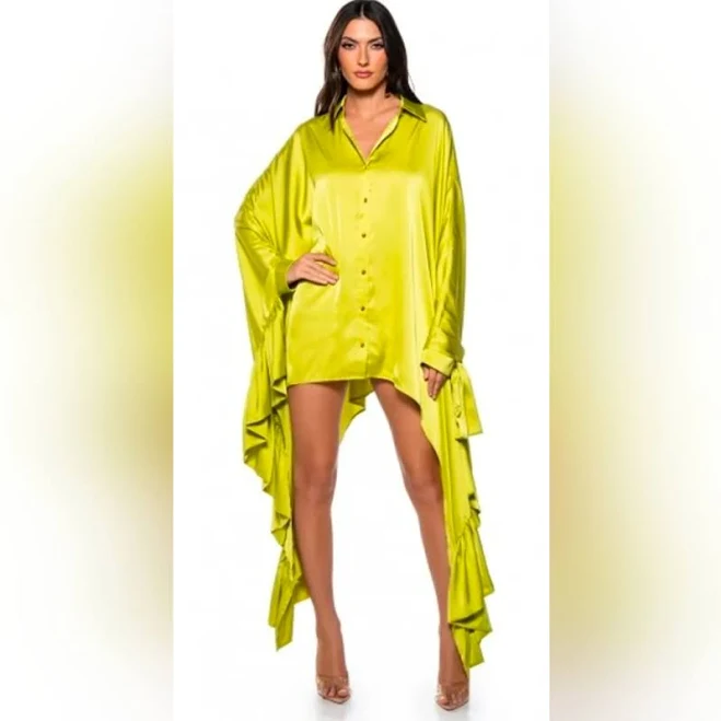 dress Akira Dresses | Vibrant Lime Green Asymmetrical Shirt Dress Sz S/M | Color: Gold/Green | Size: S | Doubletakefit's Closet Poshmark $40