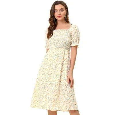 dress Allegra K Women's Cottagecore Floral Square Neck Puff Sleeve Midi Smocked Target $42.99