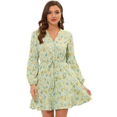dress Allegra K Women's Floral Print Button Front Puff Sleeve Tie Waist Shirt Dress Target $44.99