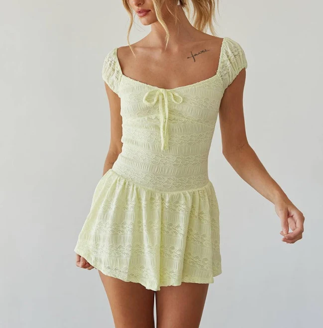 sundress American Threads Boutique Meyer Lace Puff Sleeve Mini Dress American Threads $45.49