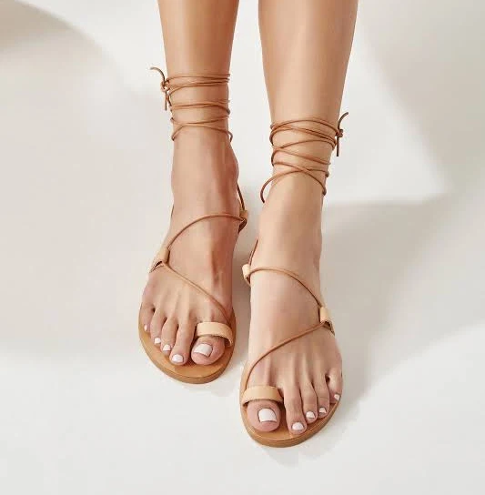 shoes Anastasia Leather Strappy Flat Sandals with Toe Ring Etsy - GreekChicHandmades $97.57