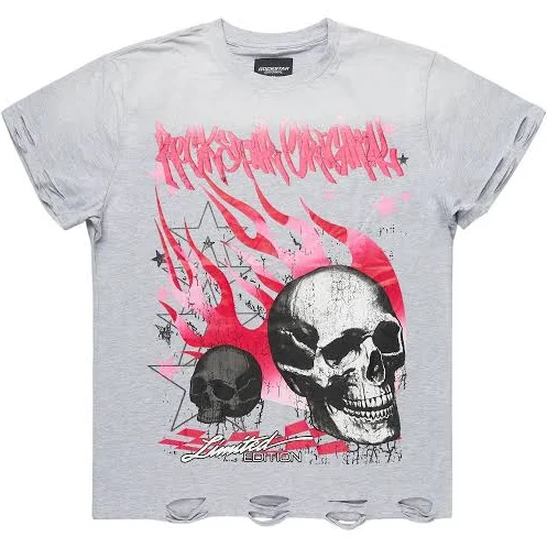 top Anesso Heather Grey Graphic T-Shirt Rockstar Original $9