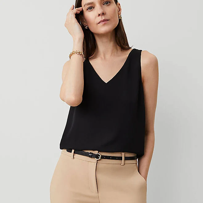 asymmetric neck top Ann Taylor Women's Mixed Media V-Neck Shell Top Ann Taylor $41.65