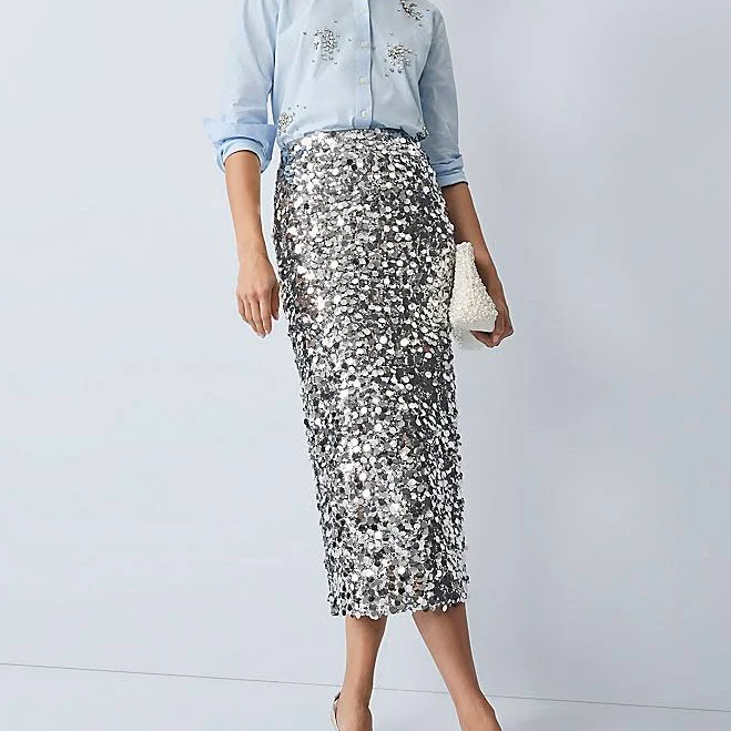 bottoms Ann Taylor Women's Sequin Column Midi Skirt Ann Taylor $136.49